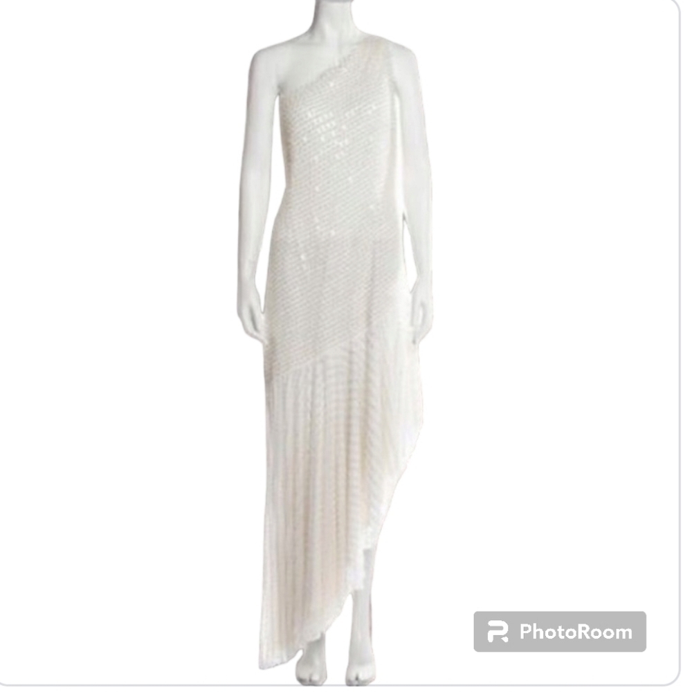 Mac Duggal One Shoulder Pearl Asymmetrical Prom Wedding Dress 10 - Picture 6 of 16